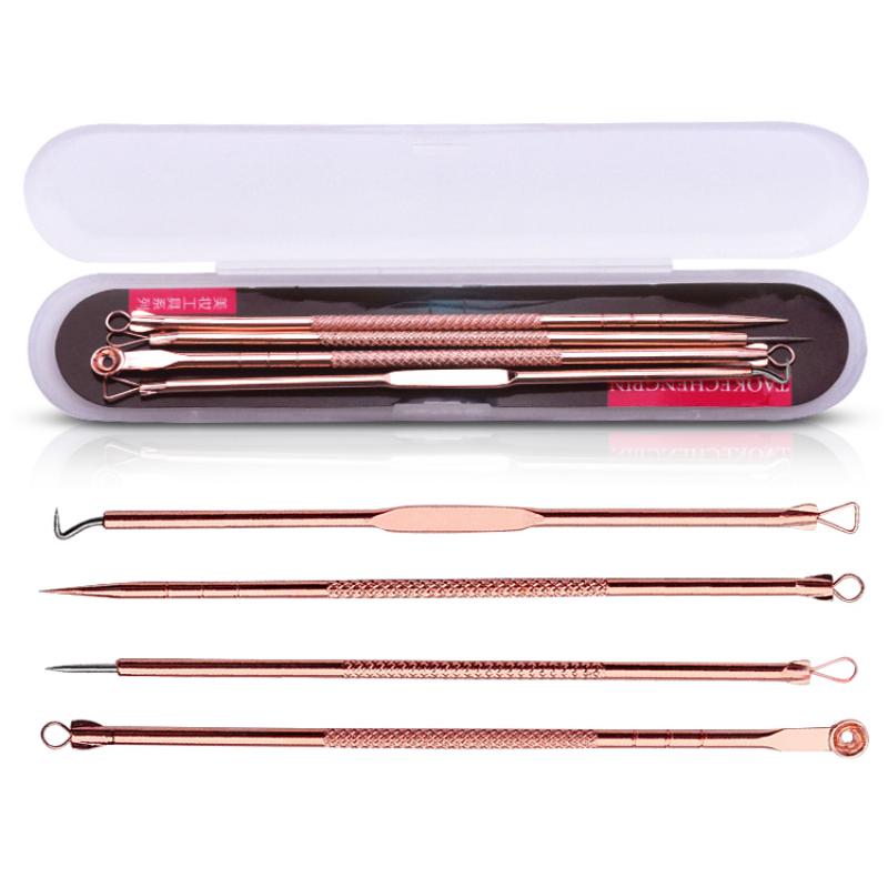 Wholesale 4 piece Rose gold color blackhead remover acne needle set tool kit Wholesale 4 piece Rose gold color blackhead remover acne needle set tool kit