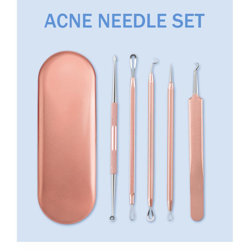 5pcs/set Stainless Steel Blackhead Extractor Set Acne Needle Tweezer Pimple Removal Tools