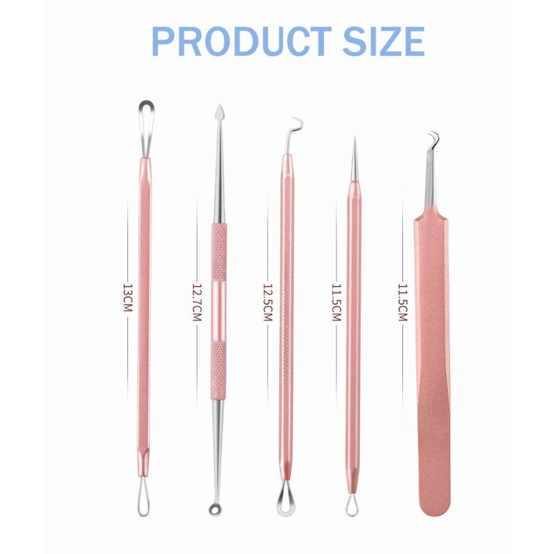 5pcs/set Stainless Steel Blackhead Extractor Set Acne Needle Tweezer Pimple Removal Tools