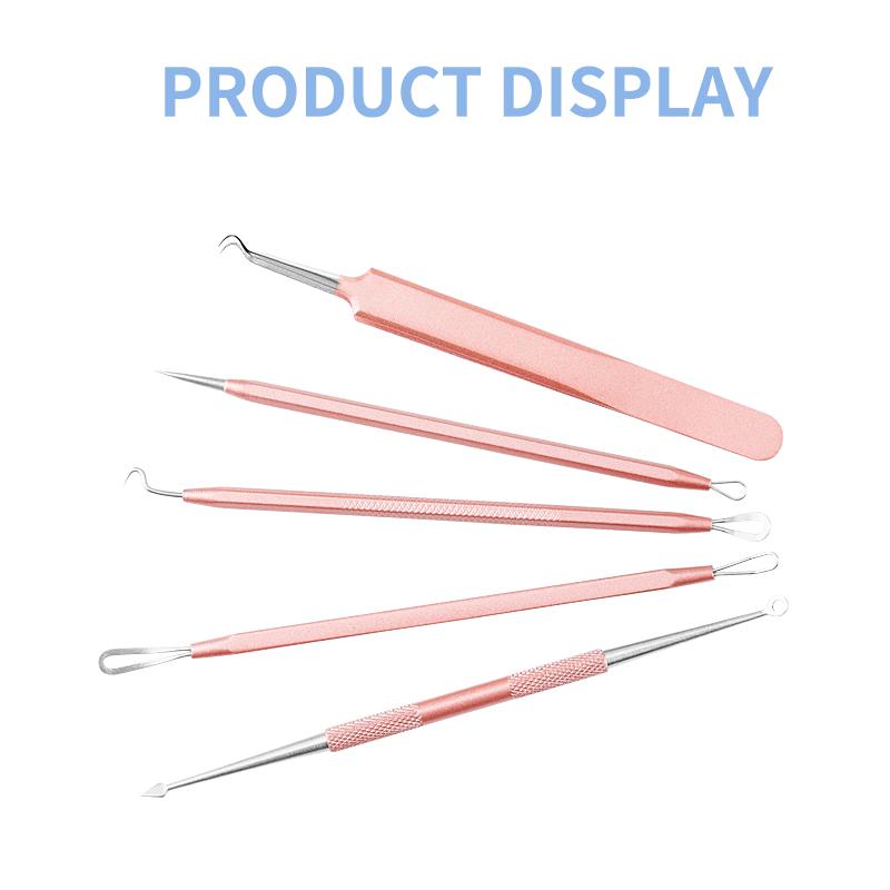 5pcs/set Stainless Steel Blackhead Extractor Set Acne Needle Tweezer Pimple Removal Tools