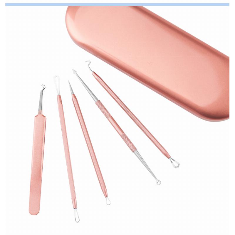 5pcs/set Stainless Steel Blackhead Extractor Set Acne Needle Tweezer Pimple Removal Tools
