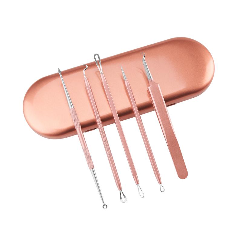 5pcs/set Stainless Steel Blackhead Extractor Set Acne Needle Tweezer Pimple Removal Tools