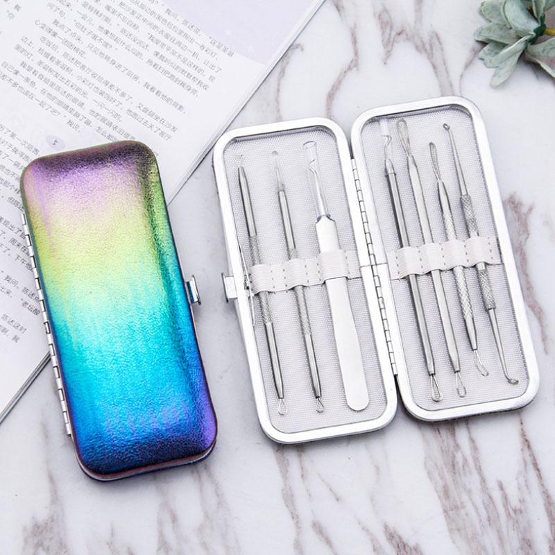 Blackhead Extractor Tool Kit Blemish Remover Acne Facial Beauty 7pcs Comedone Pimple Needle Rainbow Color