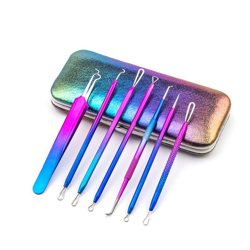 Blackhead Extractor Tool Kit Blemish Remover Acne Facial Beauty 7pcs Comedone Pimple Needle Rainbow Color