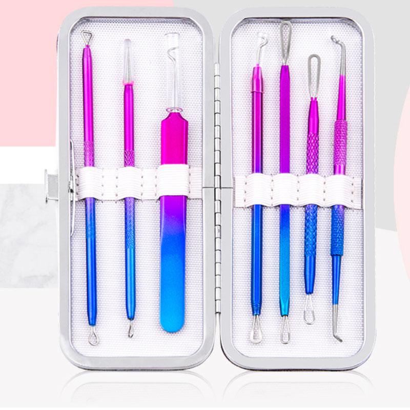Blackhead Extractor Tool Kit Blemish Remover Acne Facial Beauty 7pcs Comedone Pimple Needle Rainbow Color
