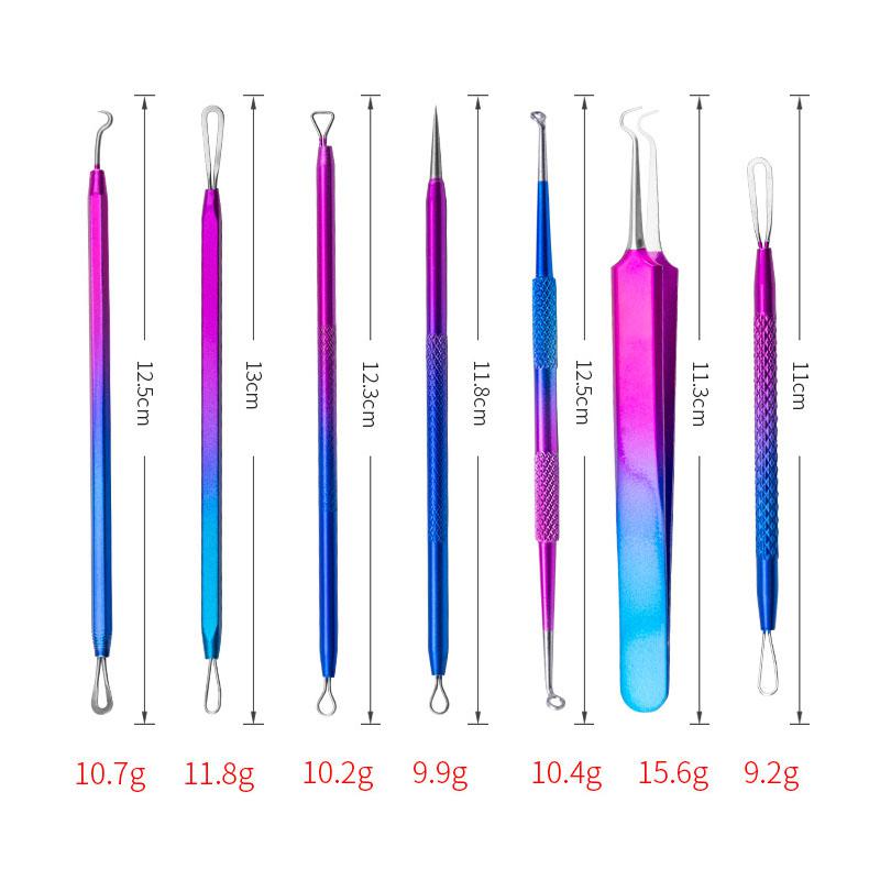 Blackhead Extractor Tool Kit Blemish Remover Acne Facial Beauty 7pcs Comedone Pimple Needle Rainbow Color