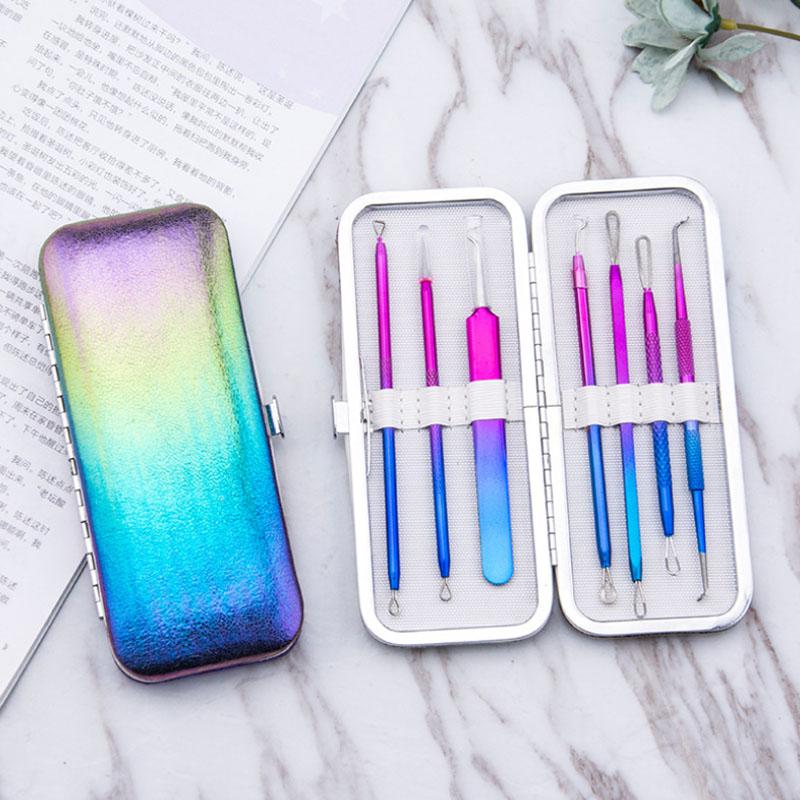 Blackhead Extractor Tool Kit Blemish Remover Acne Facial Beauty 7pcs Comedone Pimple Needle Rainbow Color