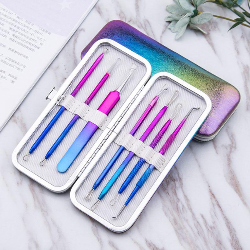 Blackhead Extractor Tool Kit Blemish Remover Acne Facial Beauty 7pcs Comedone Pimple Needle Rainbow Color