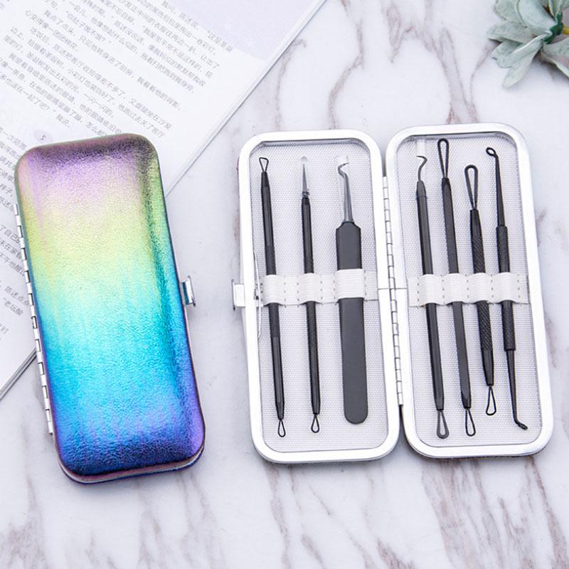 Blackhead Extractor Tool Kit Blemish Remover Acne Facial Beauty 7pcs Comedone Pimple Needle Rainbow Color